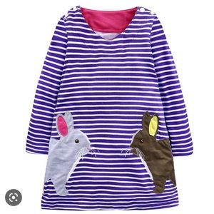 Mini Boden Fauxden Purple Striped Bunny Dress